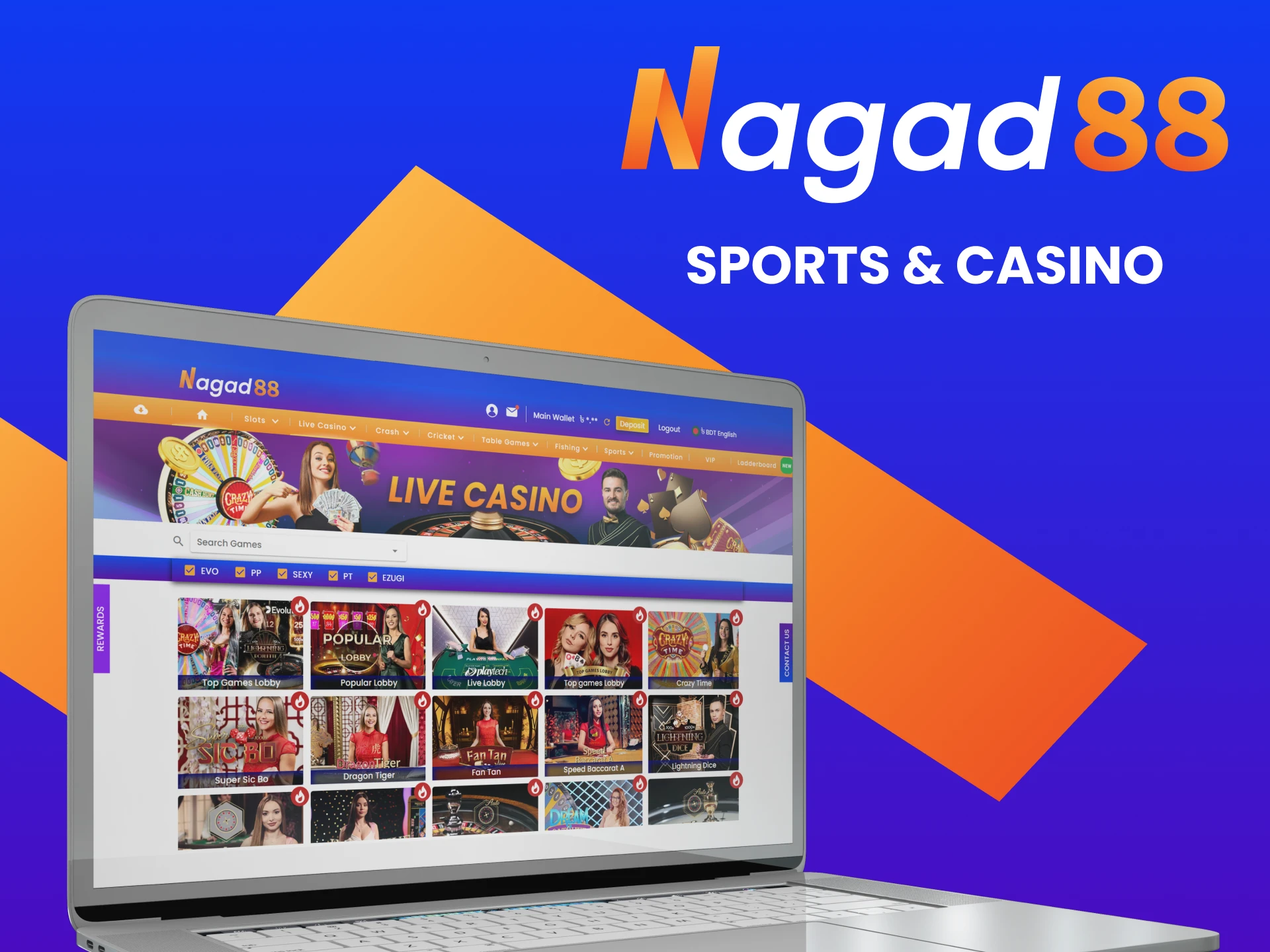 Nagad88 provides sports betting and online casino.