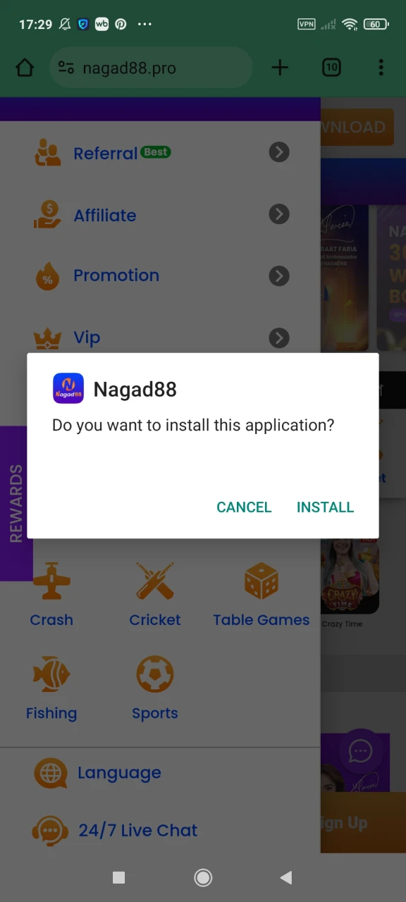 Install the Nagad88 application for Android by clicking on the downloaded file.