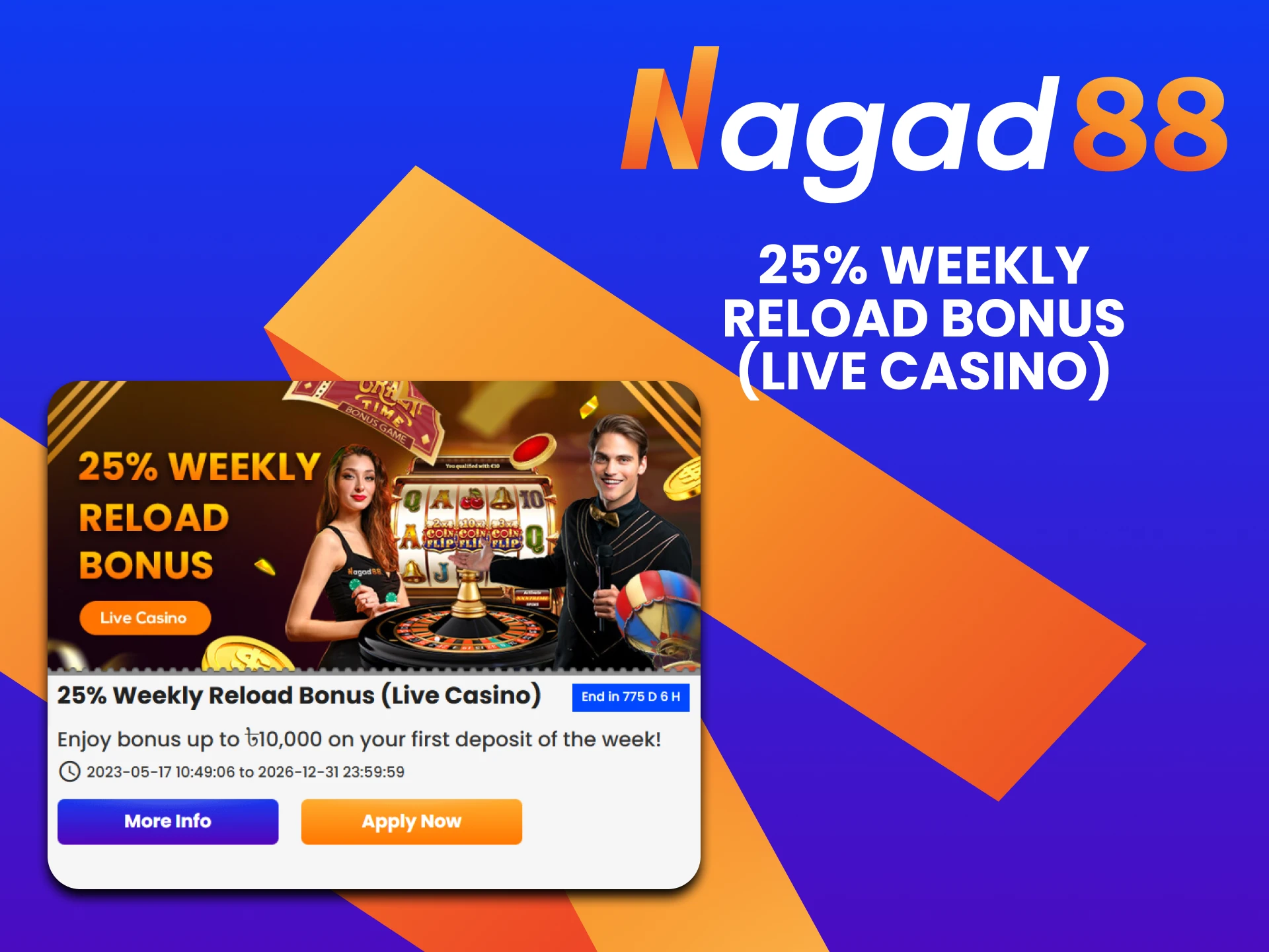 Take the Reload bonus for live casino from Nagad88.