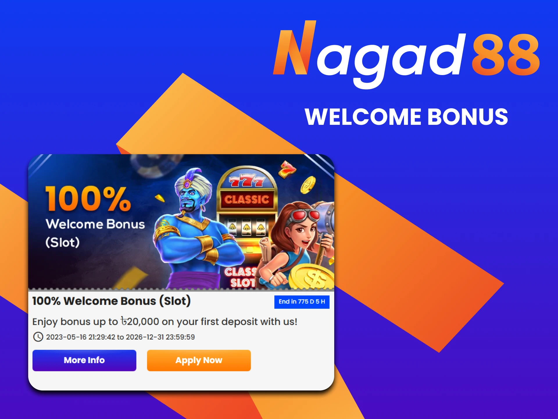 Claim your +100% welcome bonus for games at Nagad88 casino.