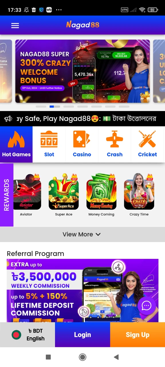 Visit Nagad88 website or app for casino games.