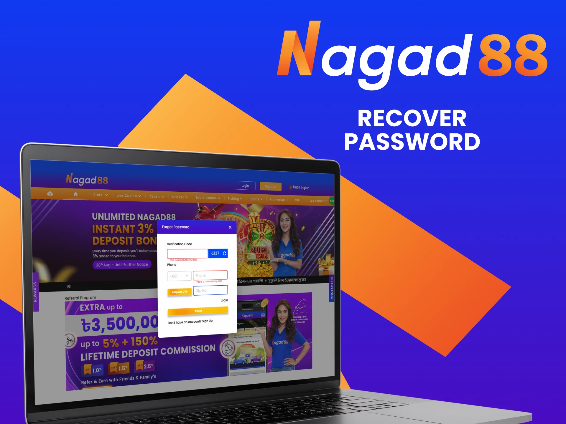 Read how to recover password for Nagad88 account.