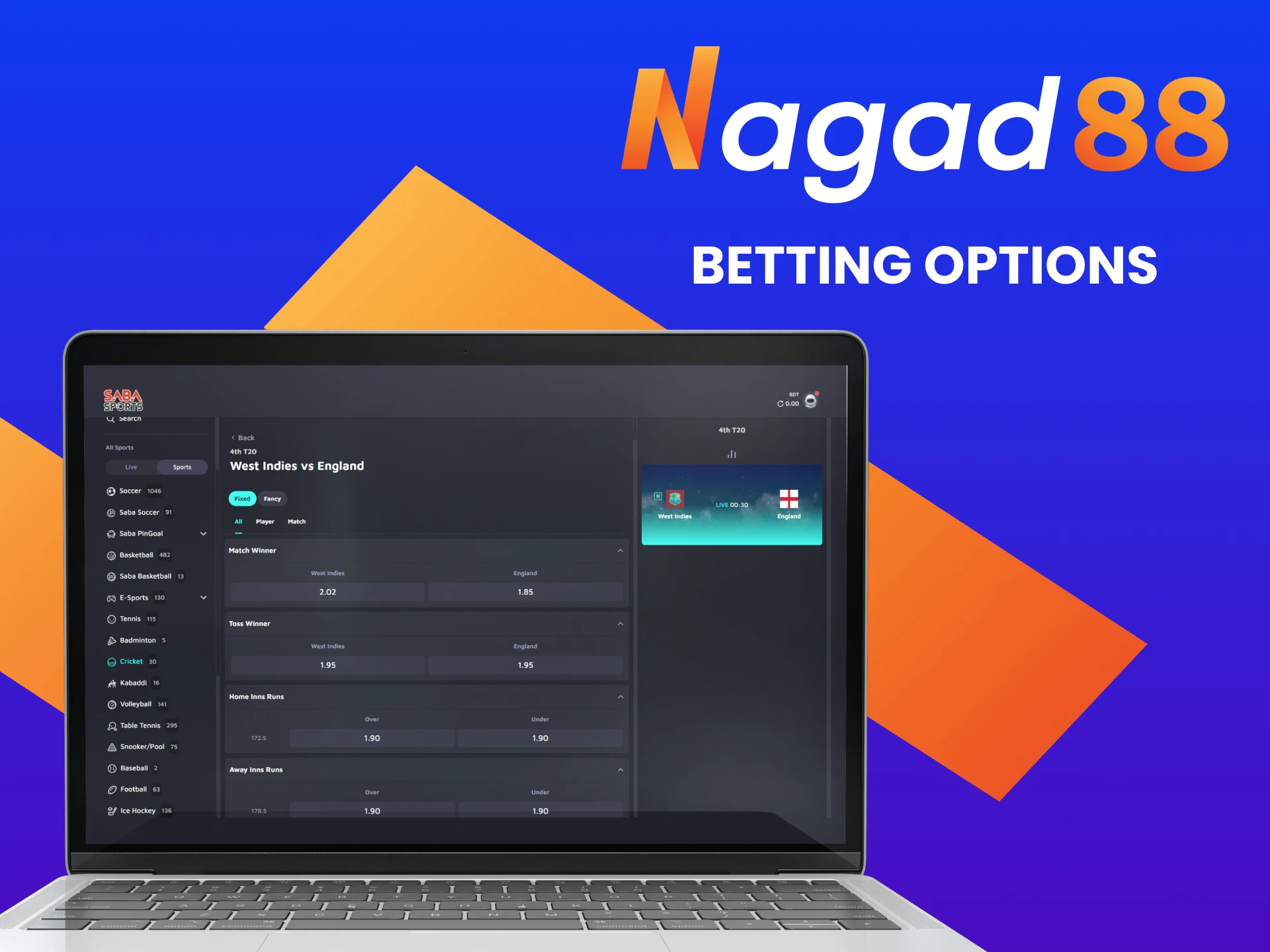 Nagad88 Bet offers live and line betting options.