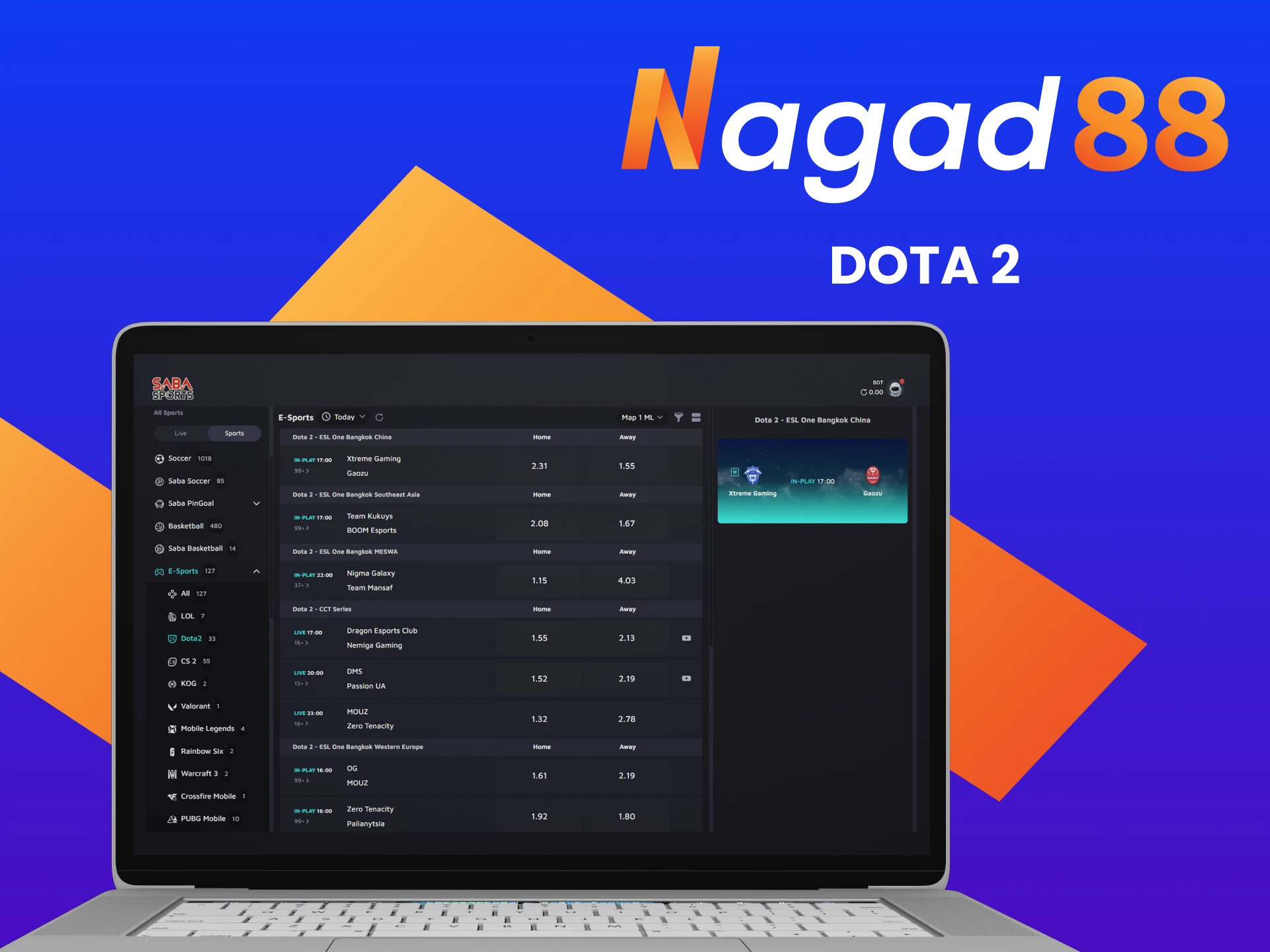 You can place bets on Dota 2 in the eSports section of Nagad88 online.