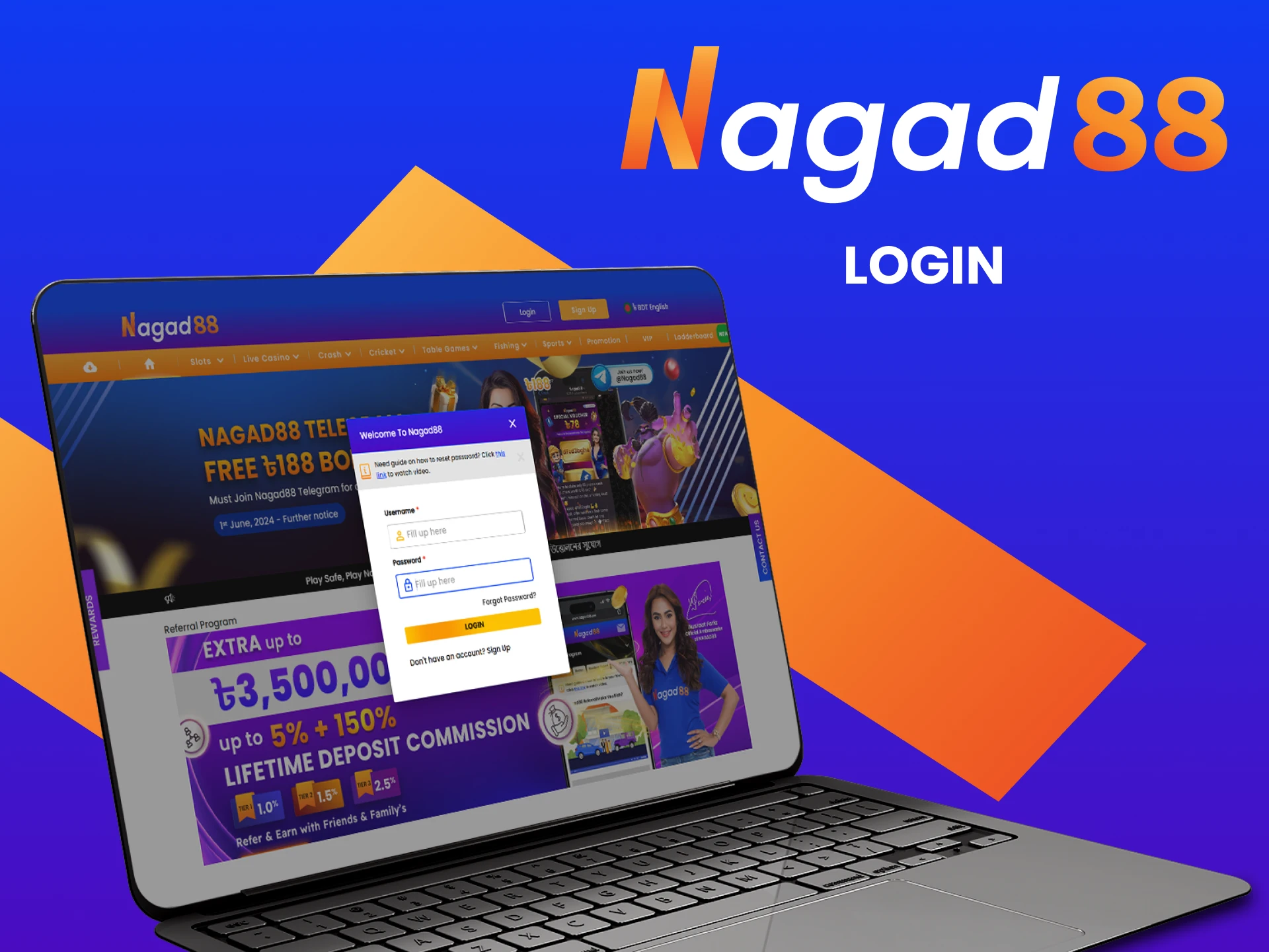 Log in to your account by clicking on the button on Nagad88 Bet website.