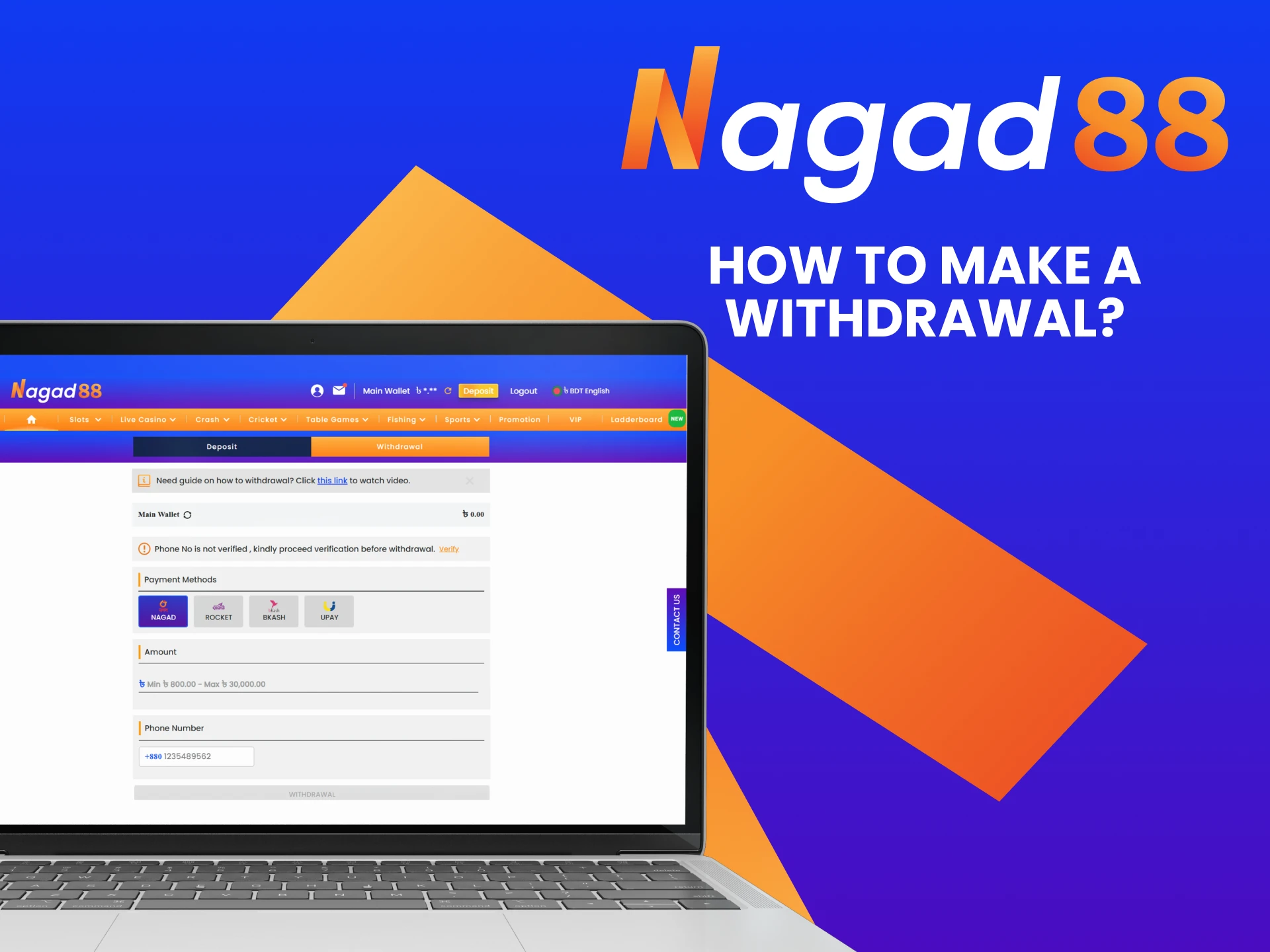 Find out how to withdraw funds to Nagad88.