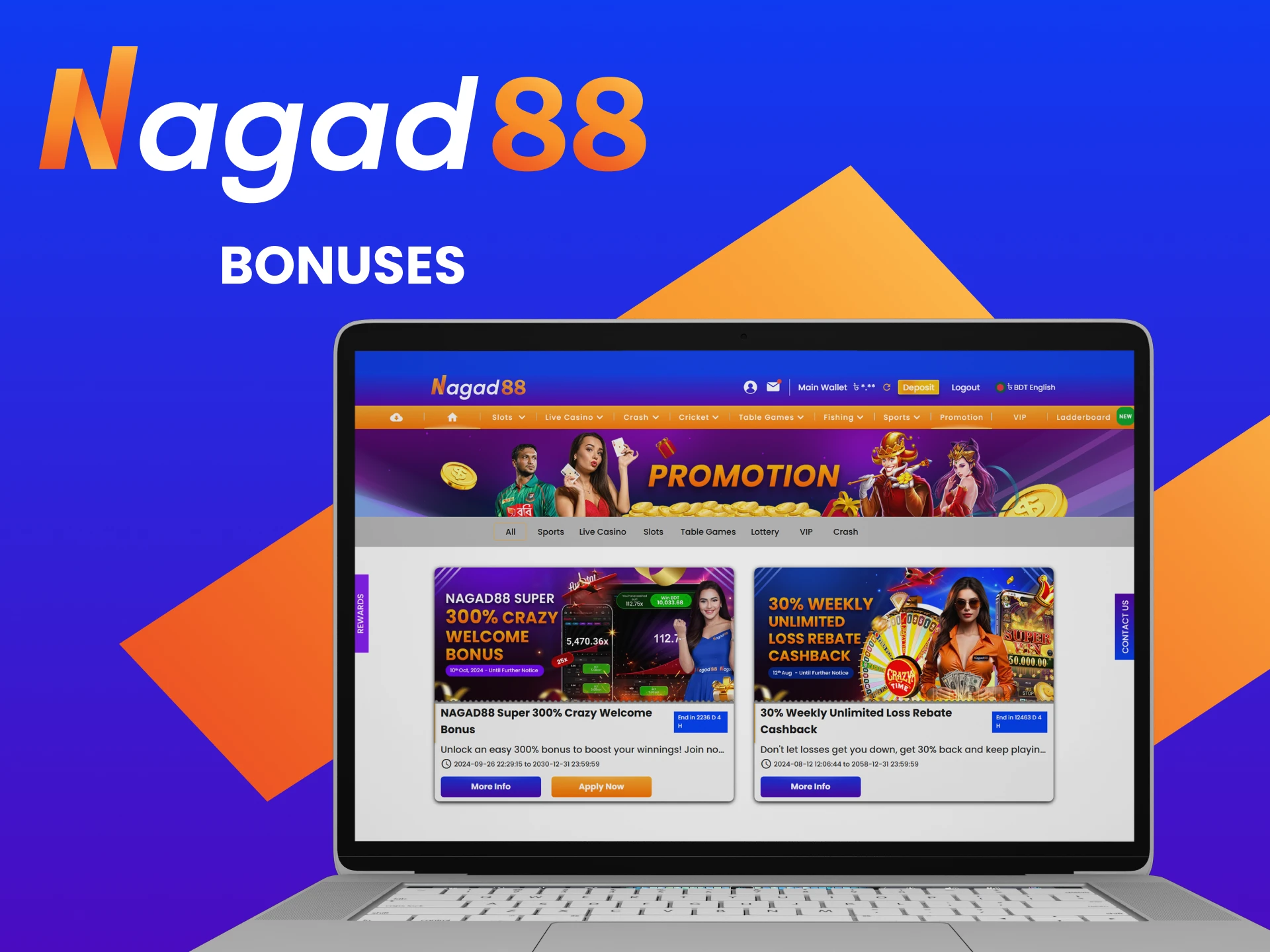 Get bonuses from Nagad88 after registration.