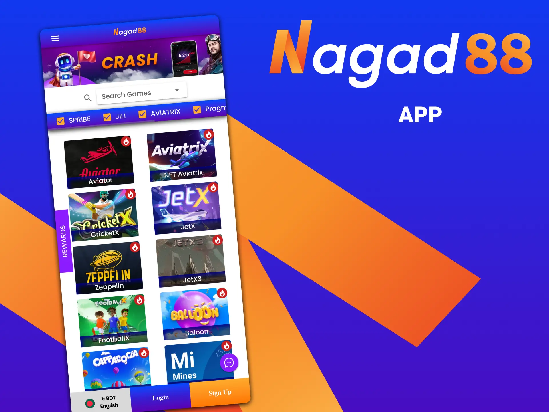 Get Nagad88 mobile app and play crash games.