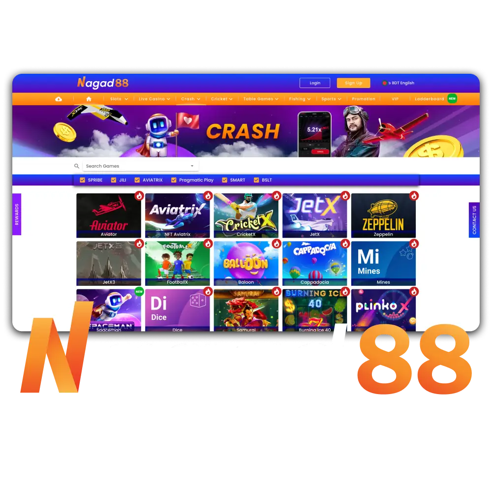 Play best crash games in Nagad88 Bangladesh.