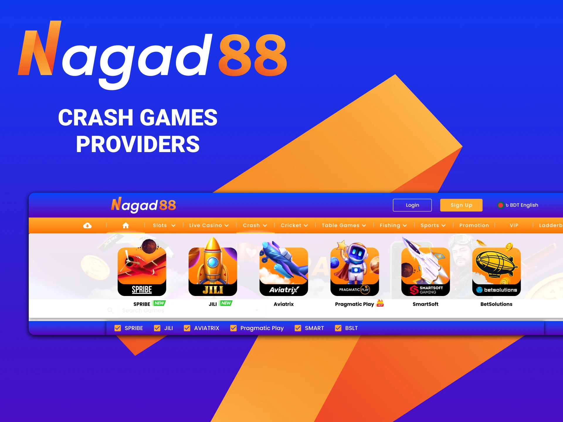 Play casino crash games from best providers at Nagad88.