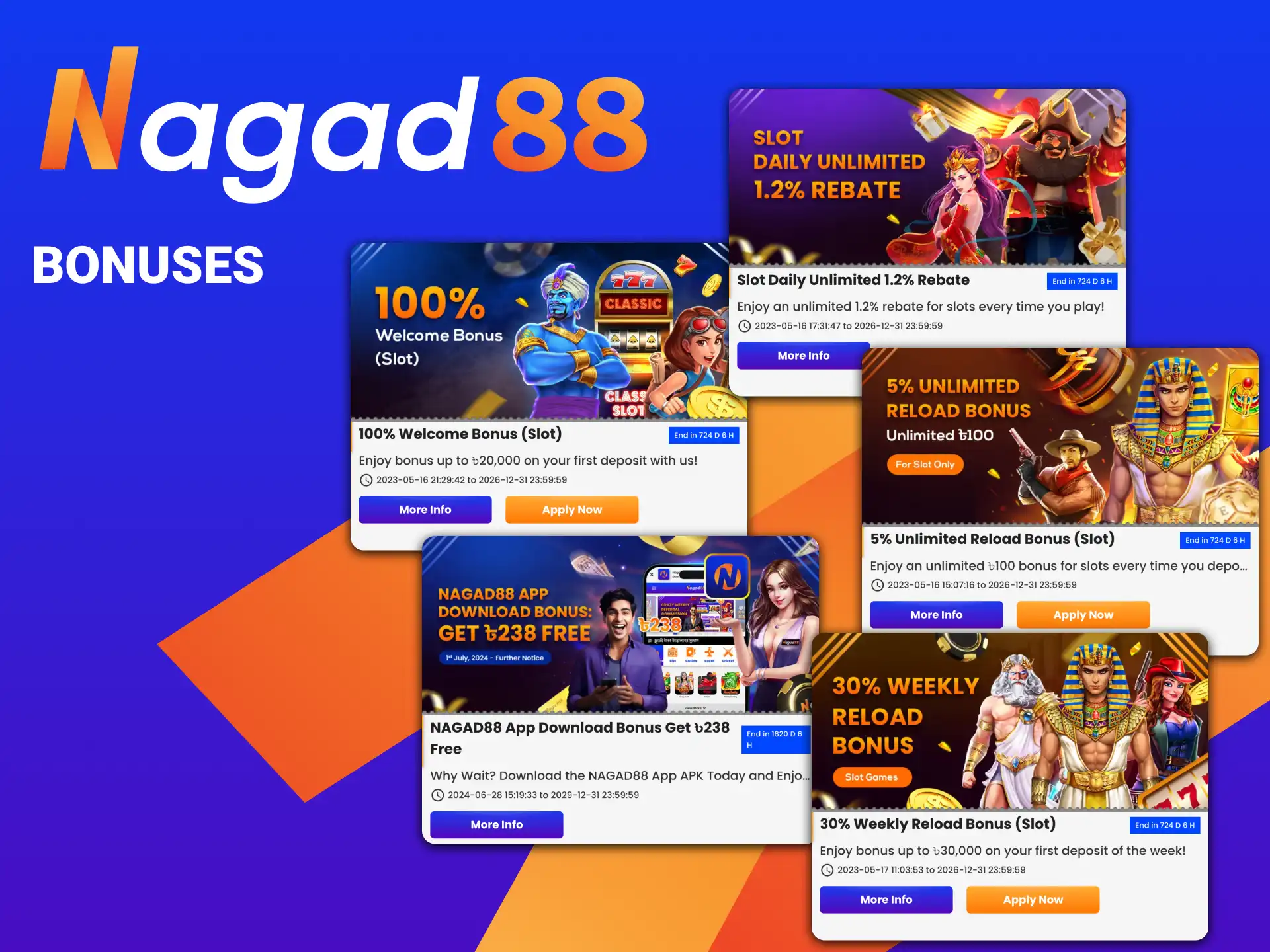 Nagad88 offers several bonuses and promotions for playing slots.