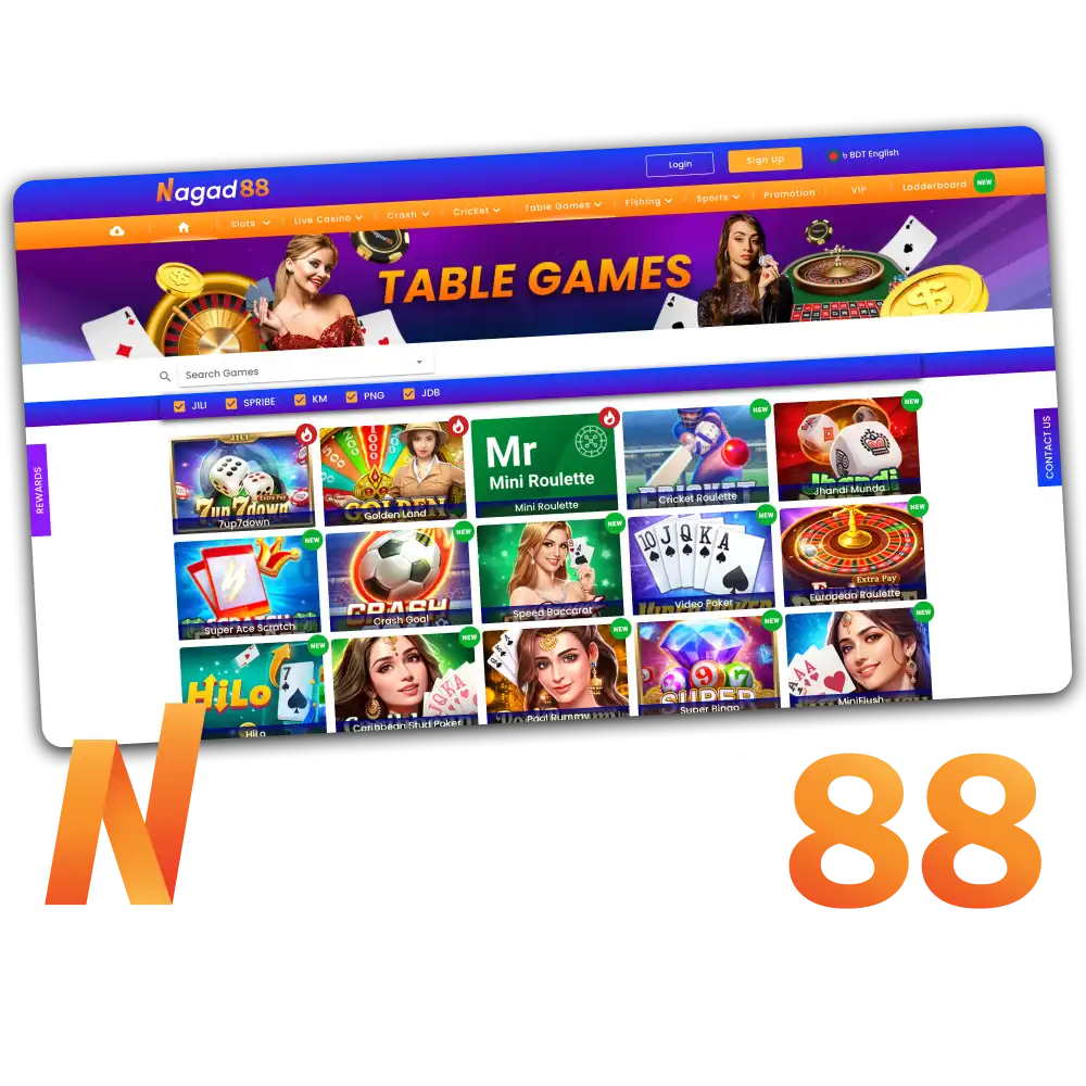 Play Nagad88 table games in Bangladesh.